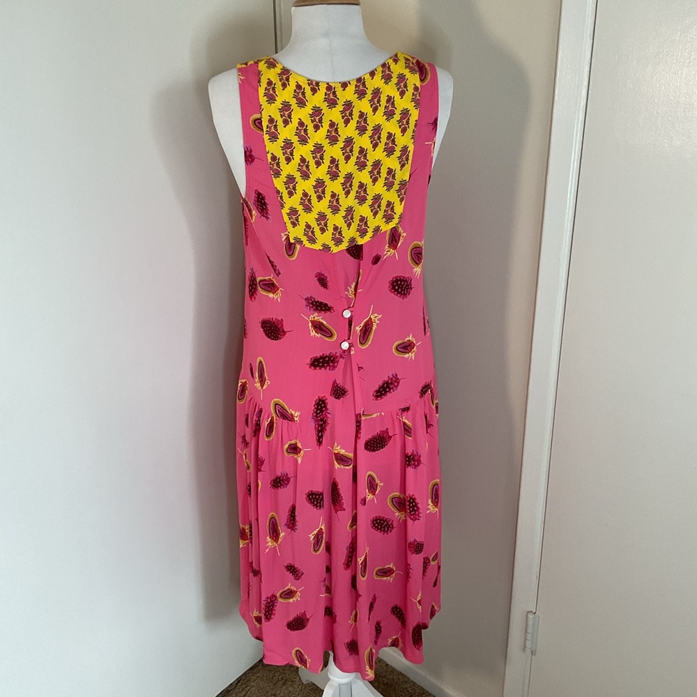 Uncle Frank Pink Yellow Floral Midi Dress Small Lace Trim High Low Hem Boho Chic - Picture 6 of 7